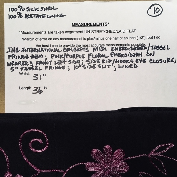 Inc INTERNATIONAL CONCEPTS Embroidered Tassel Fringe MIDI SKIRT, Black, Size 10 - Picture 7 of 7